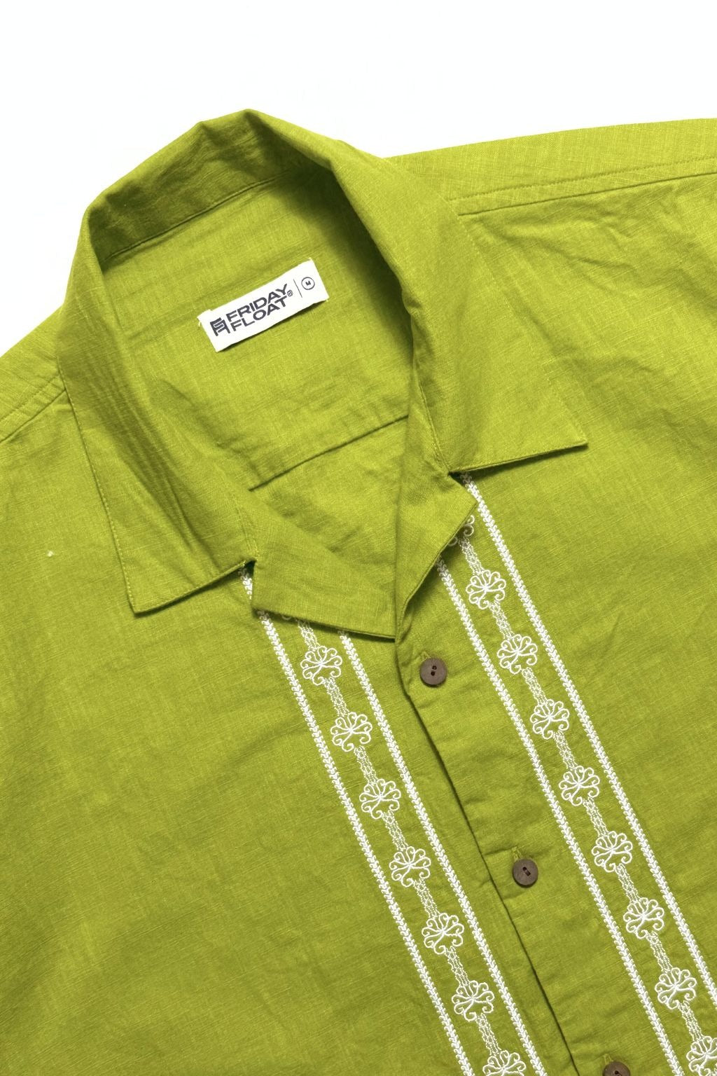 Premium Linen Embroidered Half Sleeve Shirt – Olive Green Casual Resort Wear for Men