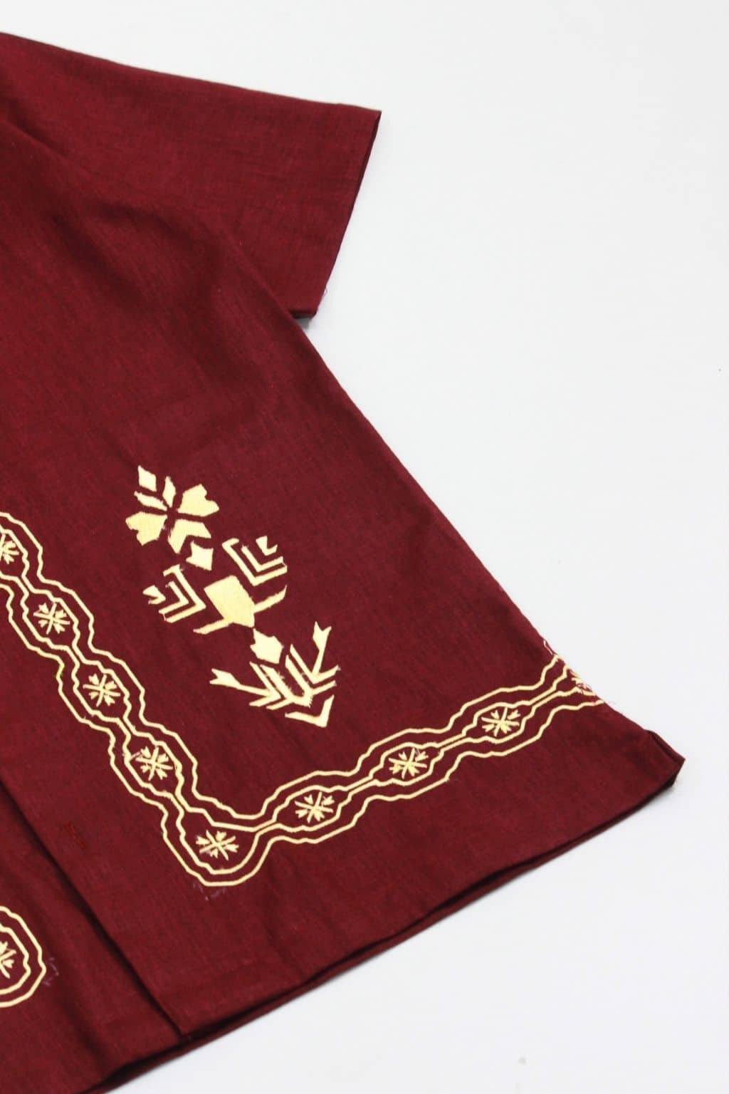 Premium Maroon Embroidered Resort Shirt – Linen Blend Half Sleeve Casual Shirt for Men