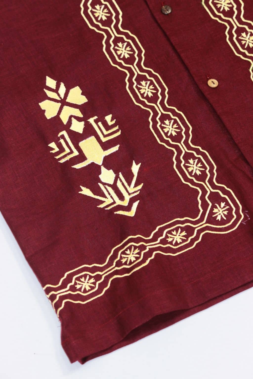 Premium Maroon Embroidered Resort Shirt – Linen Blend Half Sleeve Casual Shirt for Men